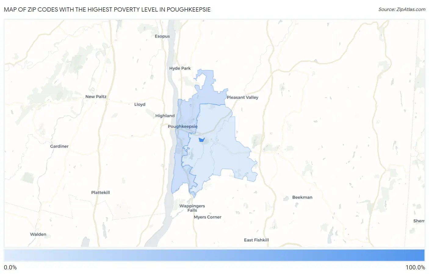 Zip Codes with the Highest Poverty Level in Poughkeepsie Map