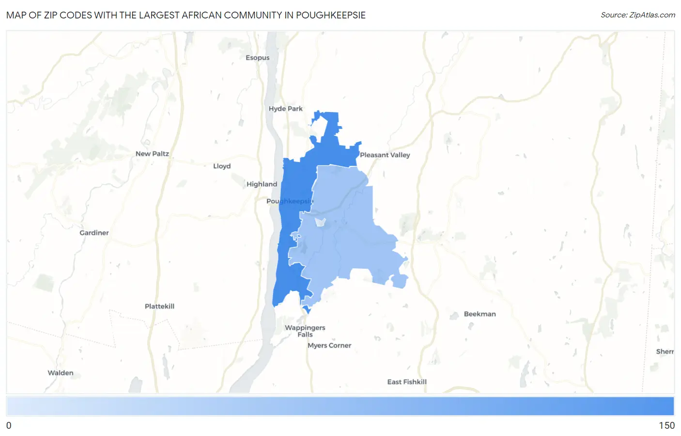 Zip Codes with the Largest African Community in Poughkeepsie Map