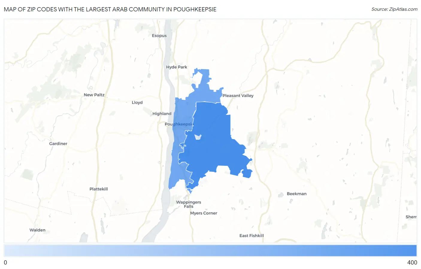Zip Codes with the Largest Arab Community in Poughkeepsie Map