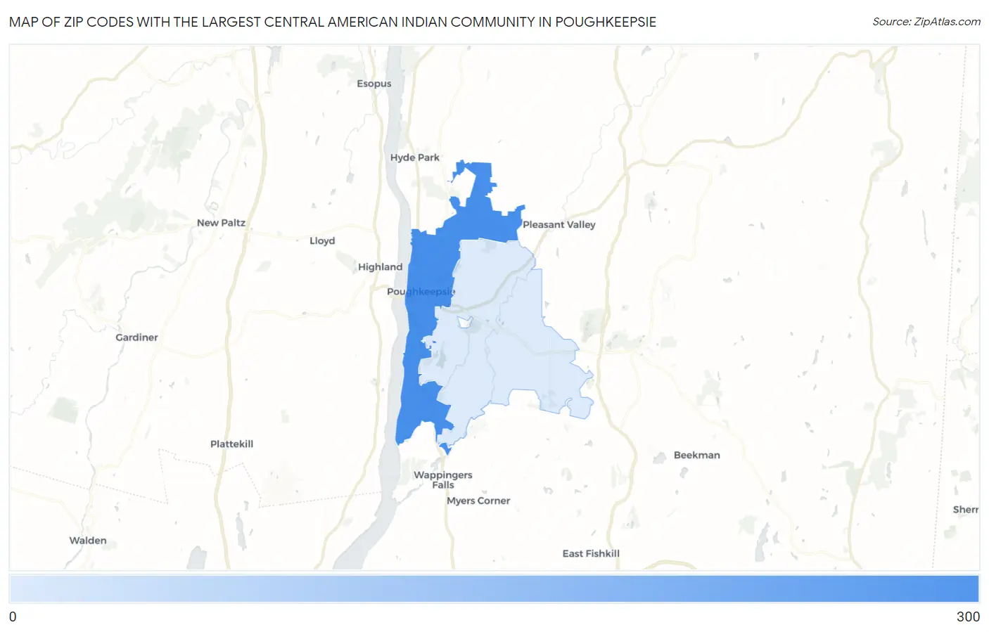 Zip Codes with the Largest Central American Indian Community in Poughkeepsie Map