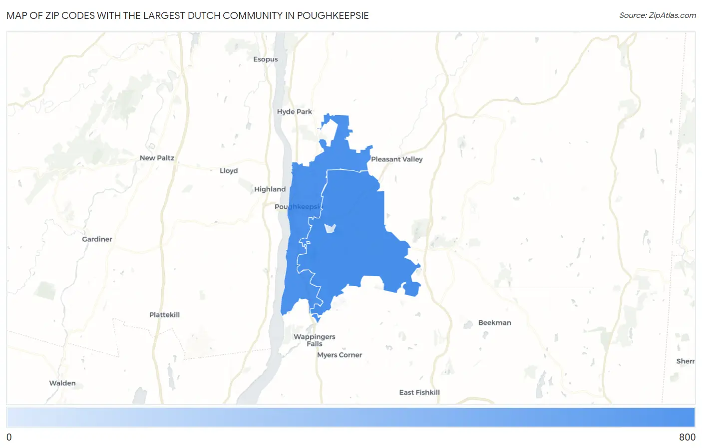 Zip Codes with the Largest Dutch Community in Poughkeepsie Map