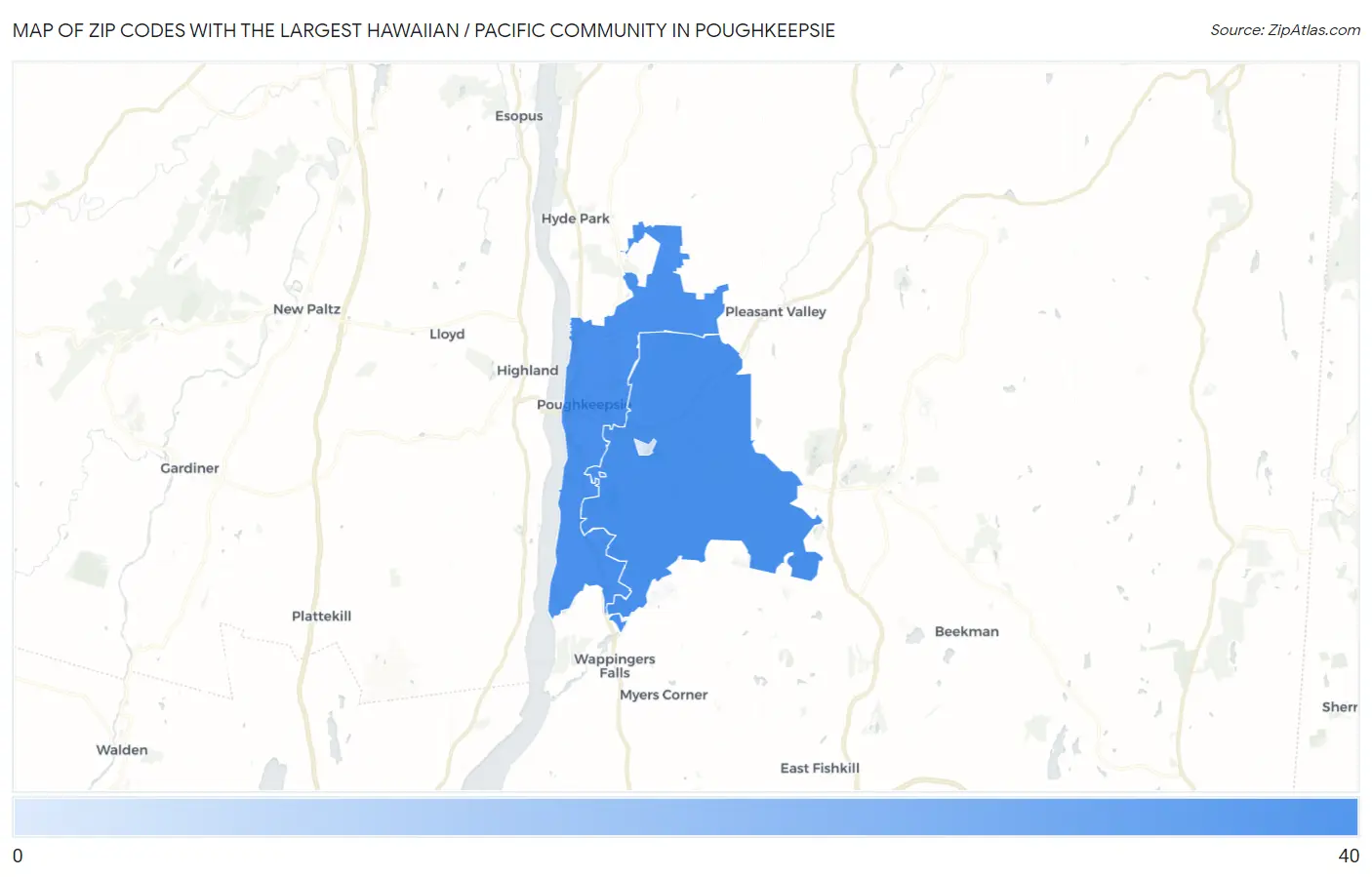 Zip Codes with the Largest Hawaiian / Pacific Community in Poughkeepsie Map