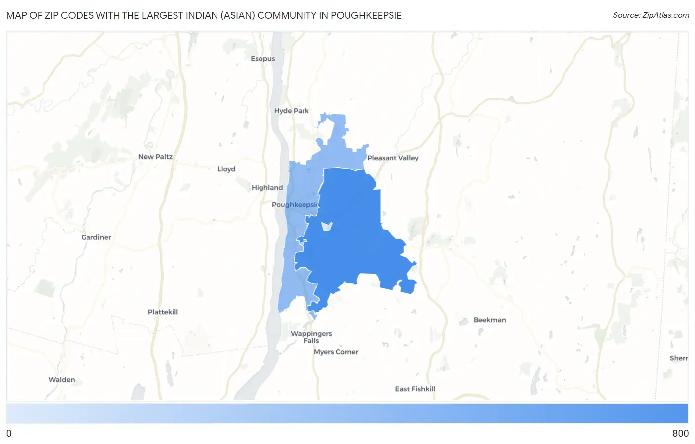 Zip Codes with the Largest Indian (Asian) Community in Poughkeepsie Map
