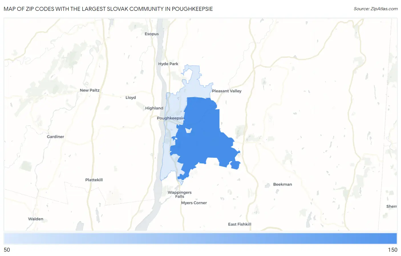 Zip Codes with the Largest Slovak Community in Poughkeepsie Map