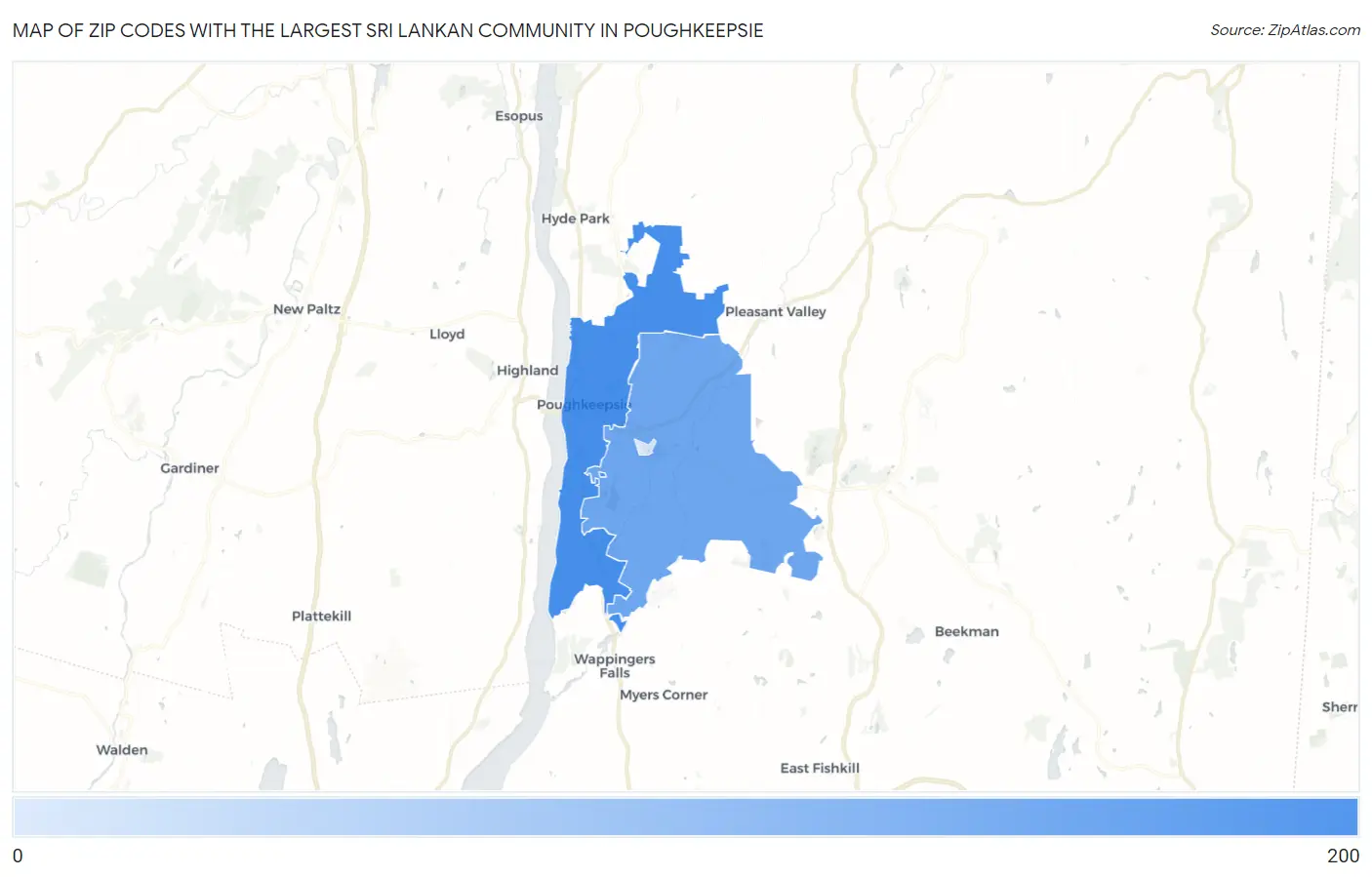 Zip Codes with the Largest Sri Lankan Community in Poughkeepsie Map