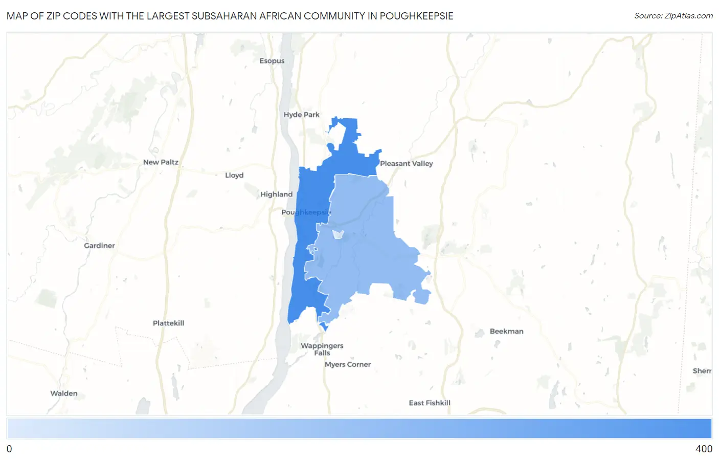 Zip Codes with the Largest Subsaharan African Community in Poughkeepsie Map