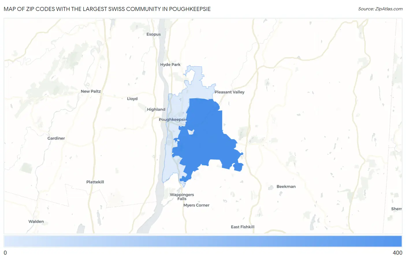 Zip Codes with the Largest Swiss Community in Poughkeepsie Map