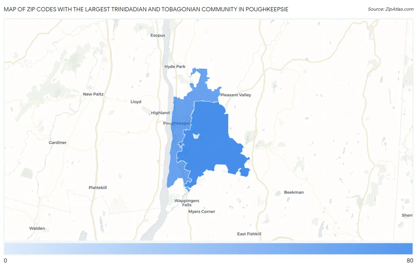 Zip Codes with the Largest Trinidadian and Tobagonian Community in Poughkeepsie Map