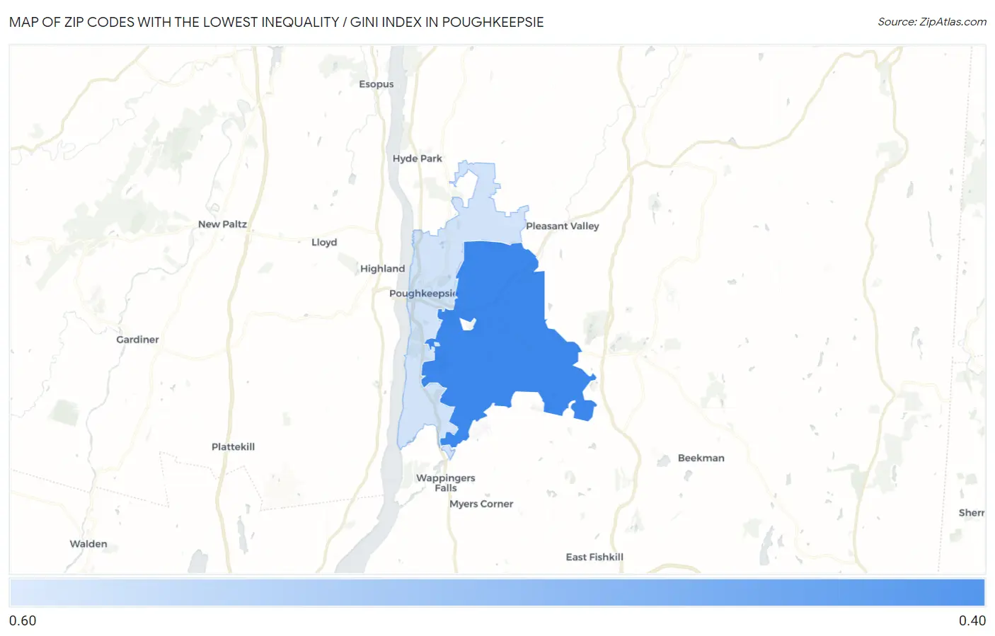 Zip Codes with the Lowest Inequality / Gini Index in Poughkeepsie Map