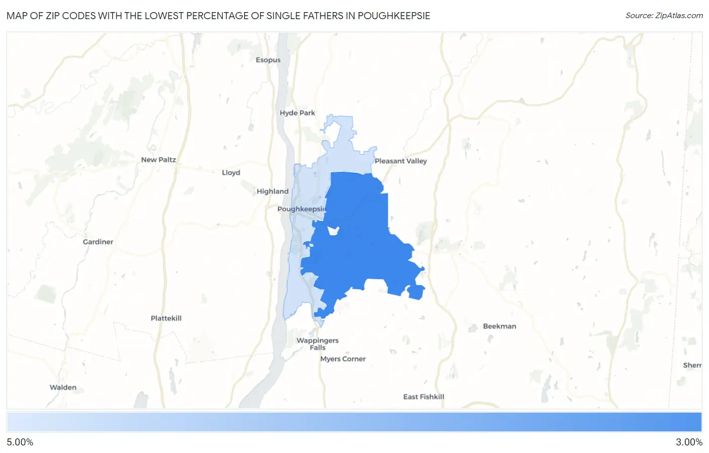 Zip Codes with the Lowest Percentage of Single Fathers in Poughkeepsie Map