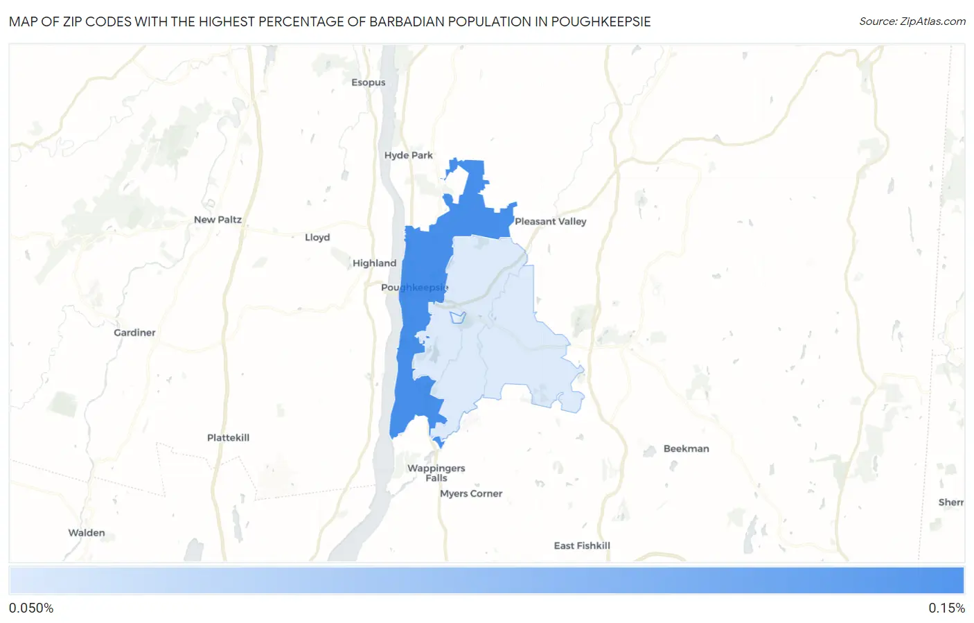 Zip Codes with the Highest Percentage of Barbadian Population in Poughkeepsie Map