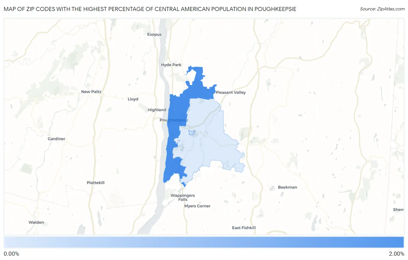 Zip Codes with the Highest Percentage of Central American Population in Poughkeepsie Map