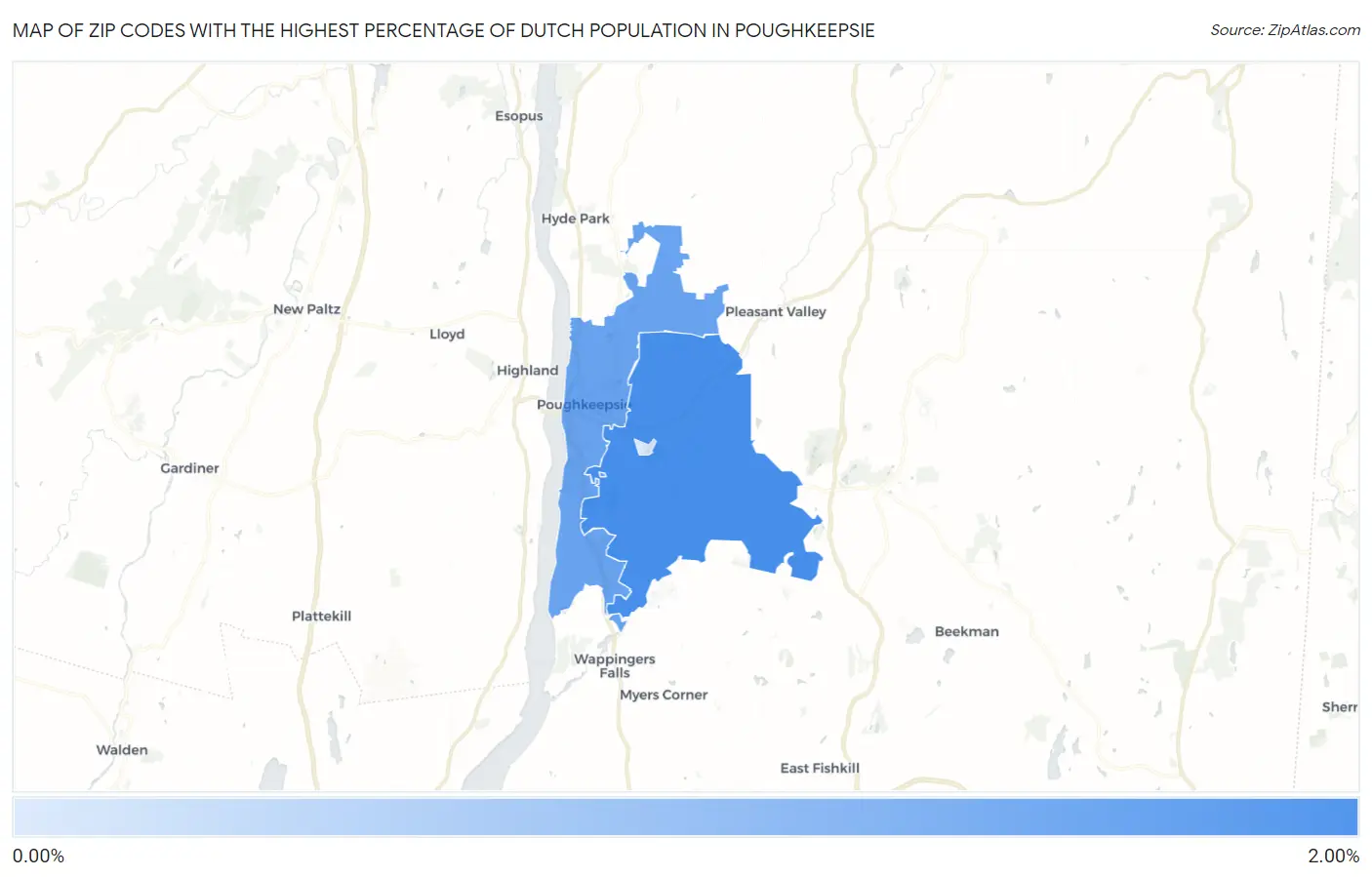 Zip Codes with the Highest Percentage of Dutch Population in Poughkeepsie Map