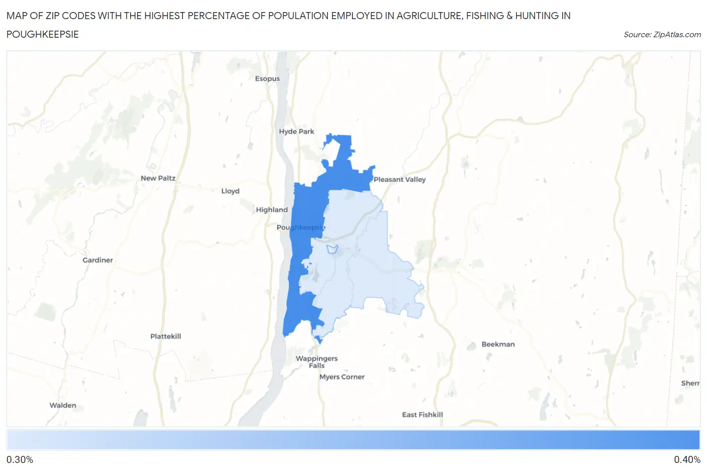 Zip Codes with the Highest Percentage of Population Employed in Agriculture, Fishing & Hunting in Poughkeepsie Map