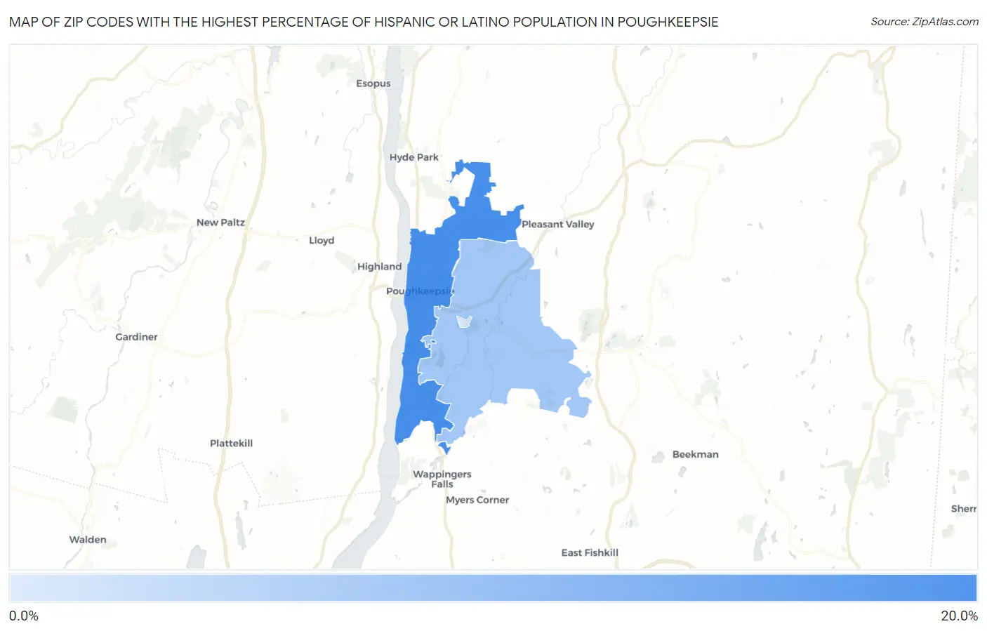 Zip Codes with the Highest Percentage of Hispanic or Latino Population in Poughkeepsie Map