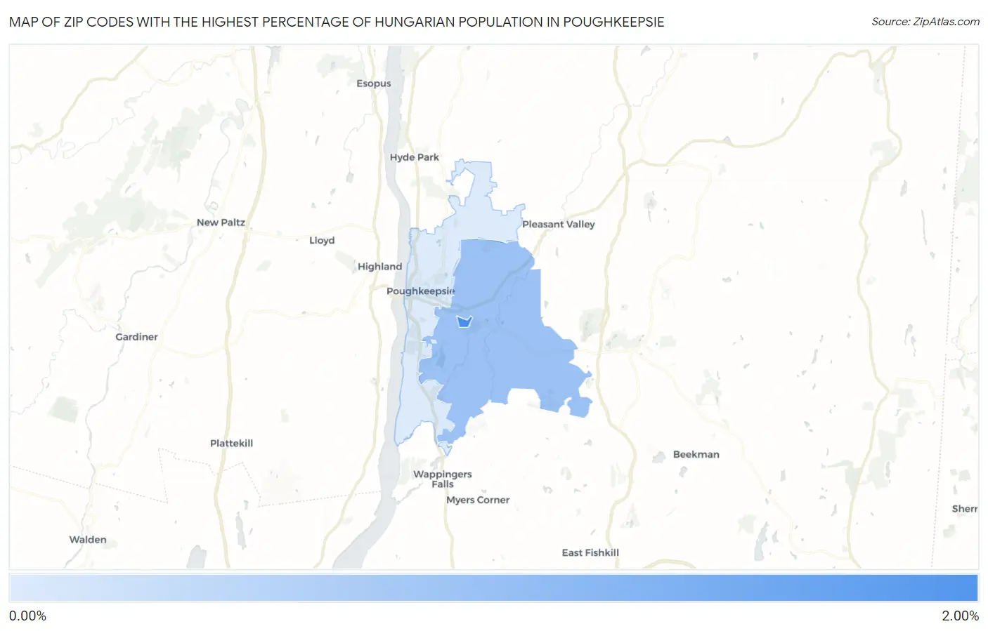 Zip Codes with the Highest Percentage of Hungarian Population in Poughkeepsie Map