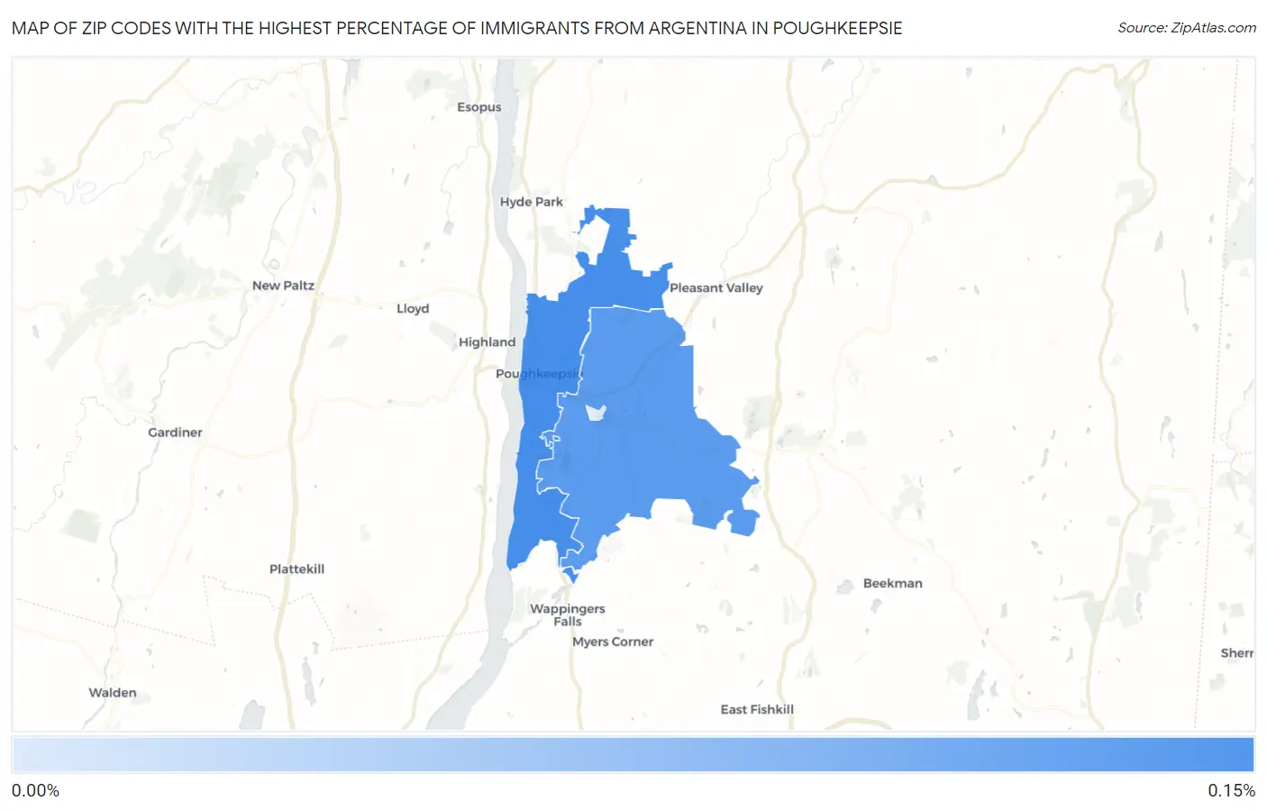 Zip Codes with the Highest Percentage of Immigrants from Argentina in Poughkeepsie Map