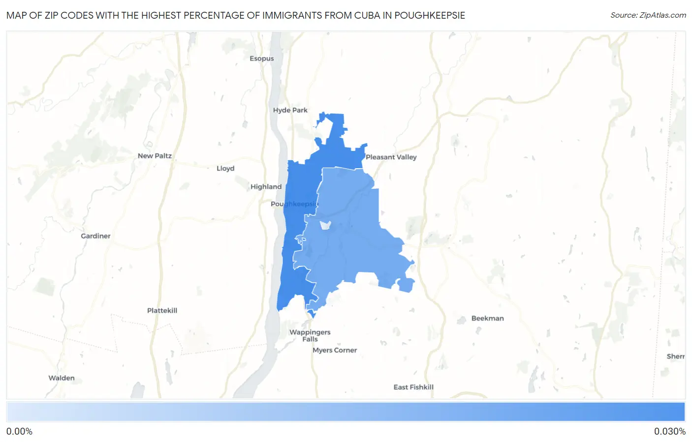 Zip Codes with the Highest Percentage of Immigrants from Cuba in Poughkeepsie Map
