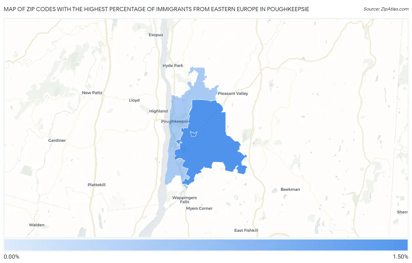 Zip Codes with the Highest Percentage of Immigrants from Eastern Europe in Poughkeepsie Map