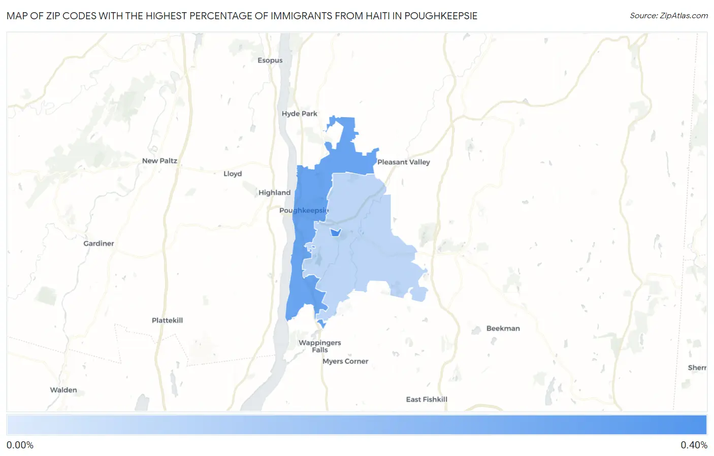 Zip Codes with the Highest Percentage of Immigrants from Haiti in Poughkeepsie Map