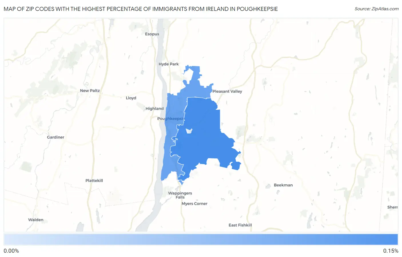 Zip Codes with the Highest Percentage of Immigrants from Ireland in Poughkeepsie Map