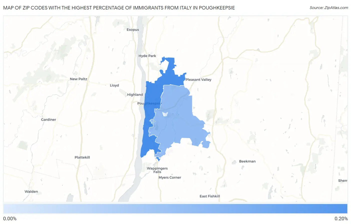 Zip Codes with the Highest Percentage of Immigrants from Italy in Poughkeepsie Map