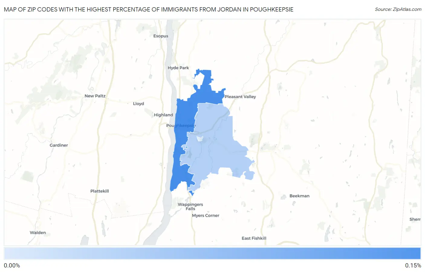 Zip Codes with the Highest Percentage of Immigrants from Jordan in Poughkeepsie Map