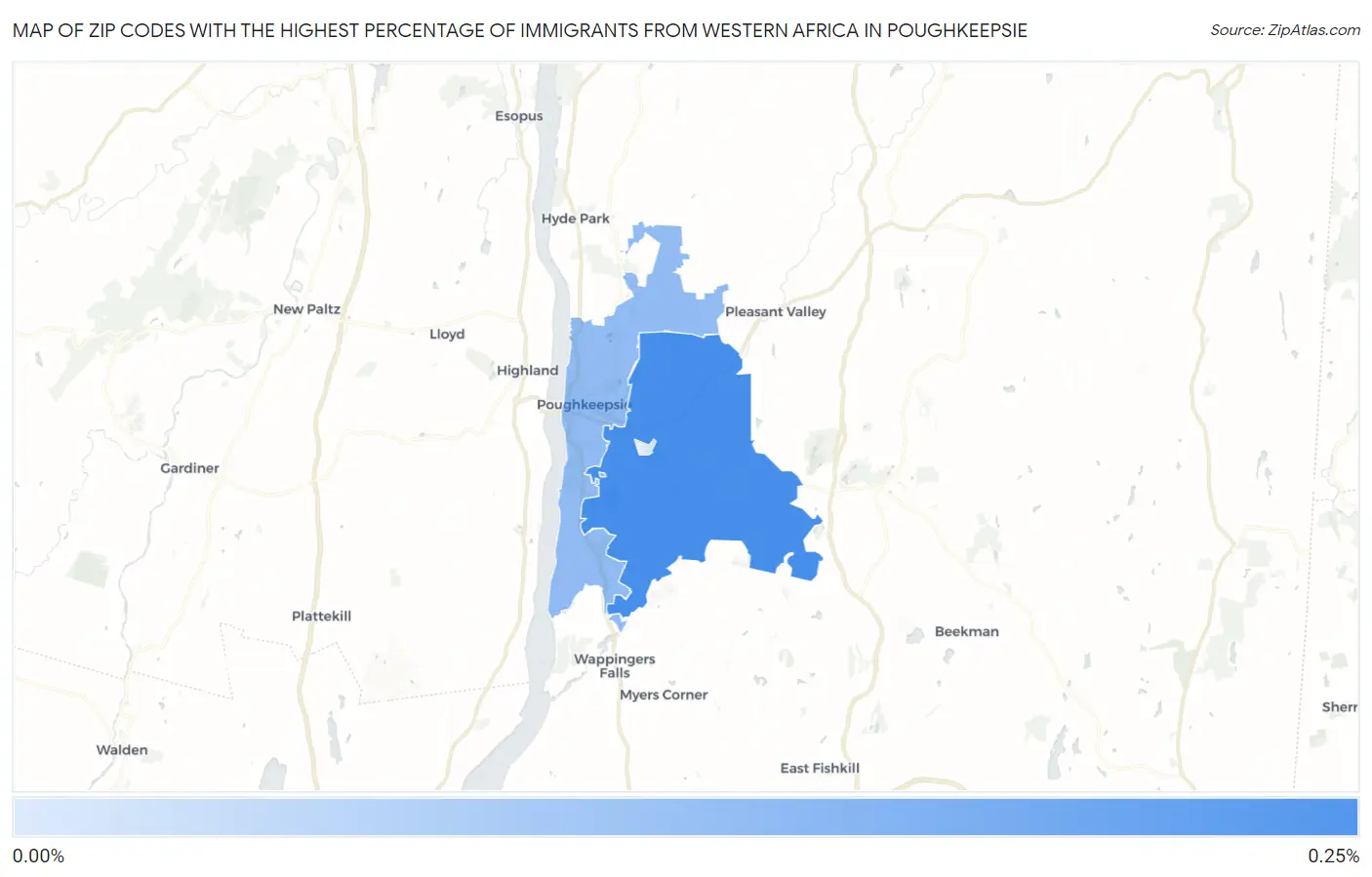 Zip Codes with the Highest Percentage of Immigrants from Western Africa in Poughkeepsie Map