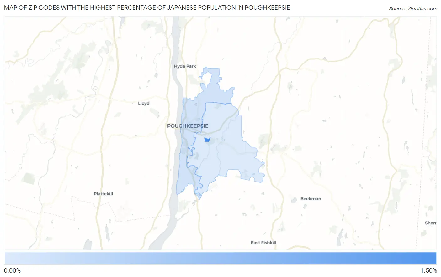 Zip Codes with the Highest Percentage of Japanese Population in Poughkeepsie Map
