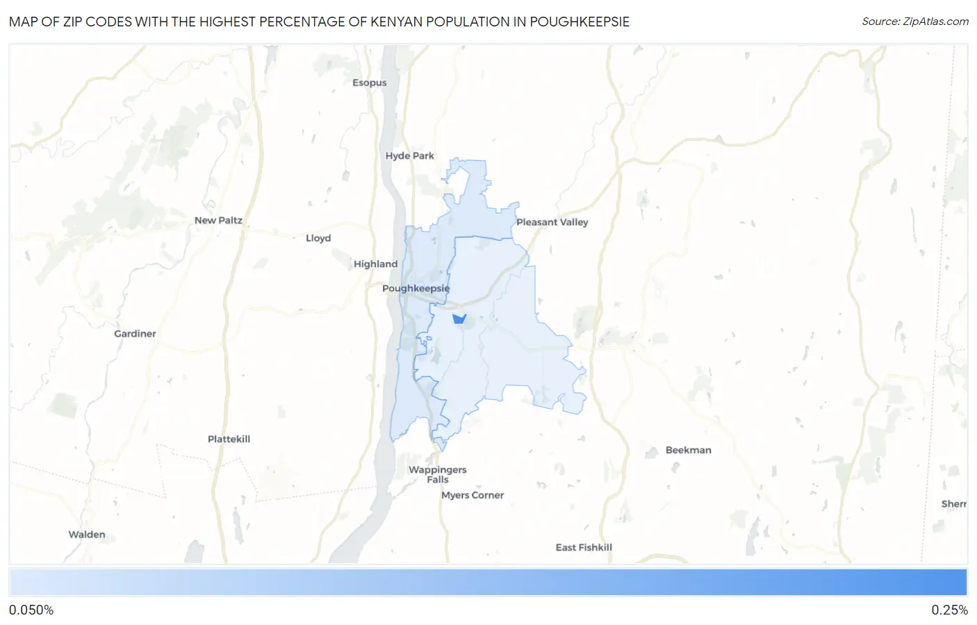 Zip Codes with the Highest Percentage of Kenyan Population in Poughkeepsie Map