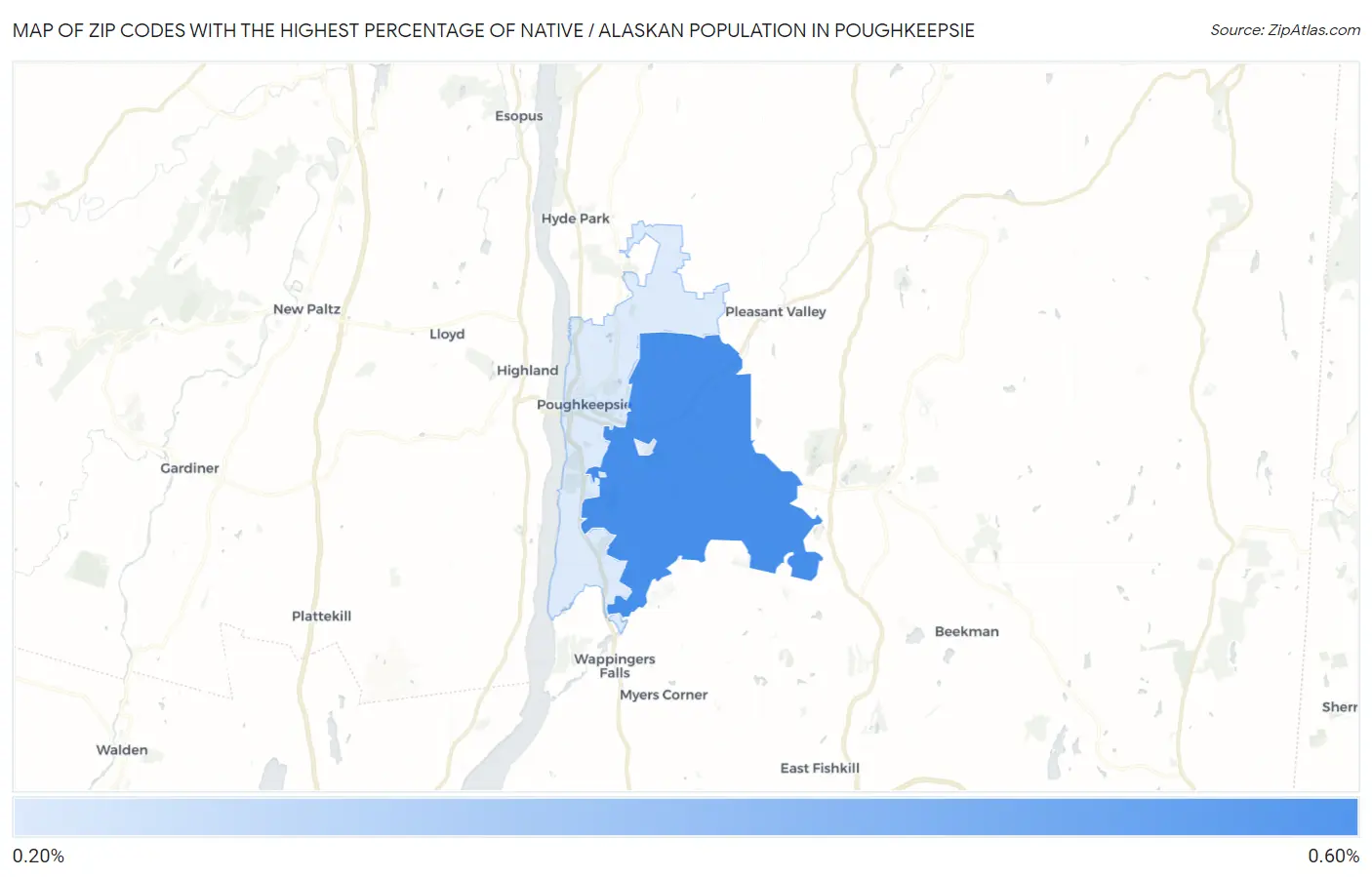 Zip Codes with the Highest Percentage of Native / Alaskan Population in Poughkeepsie Map