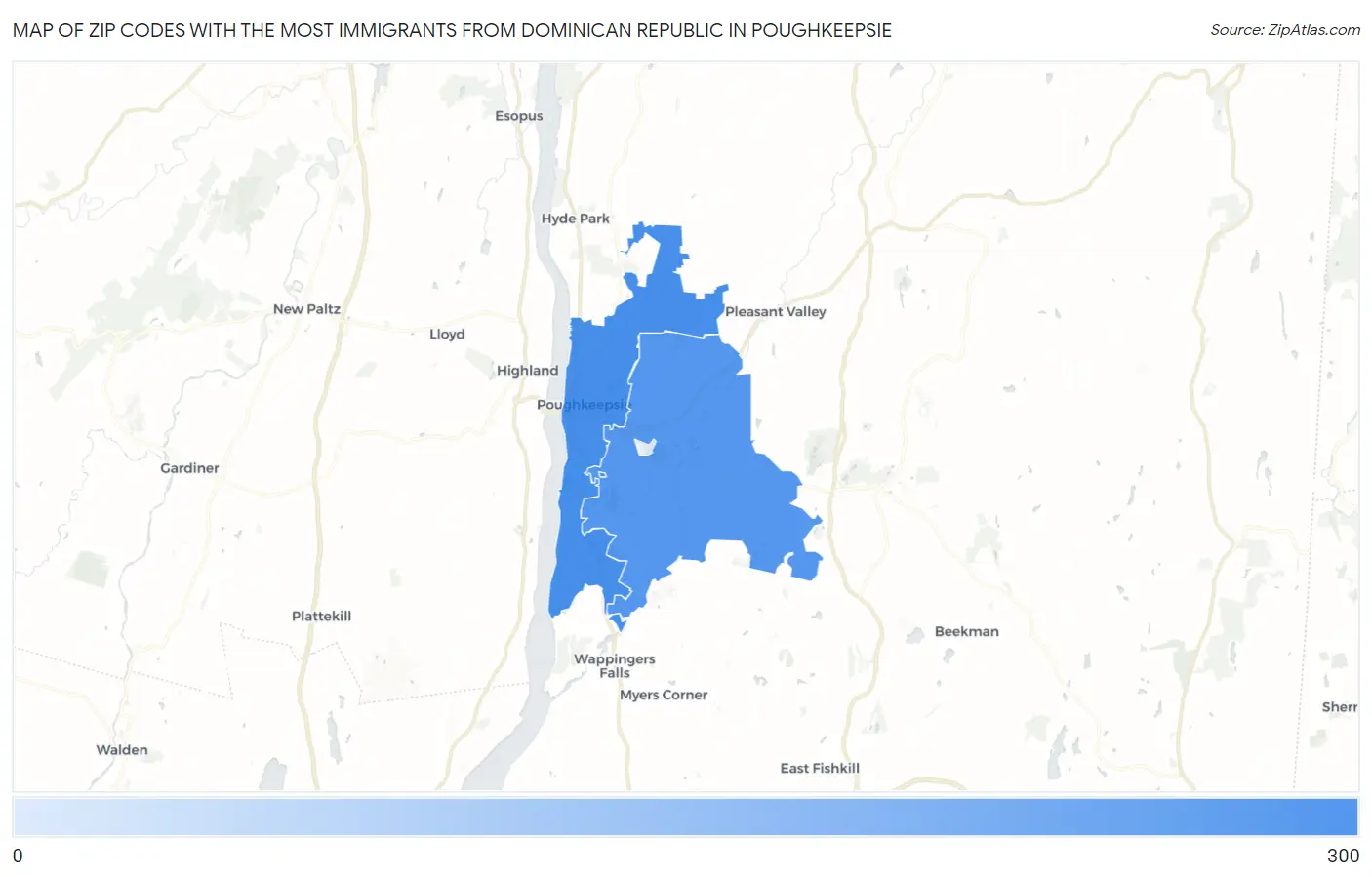 Zip Codes with the Most Immigrants from Dominican Republic in Poughkeepsie Map