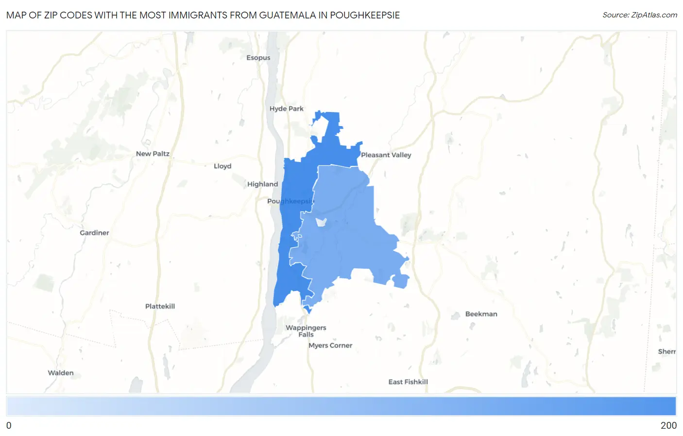 Zip Codes with the Most Immigrants from Guatemala in Poughkeepsie Map
