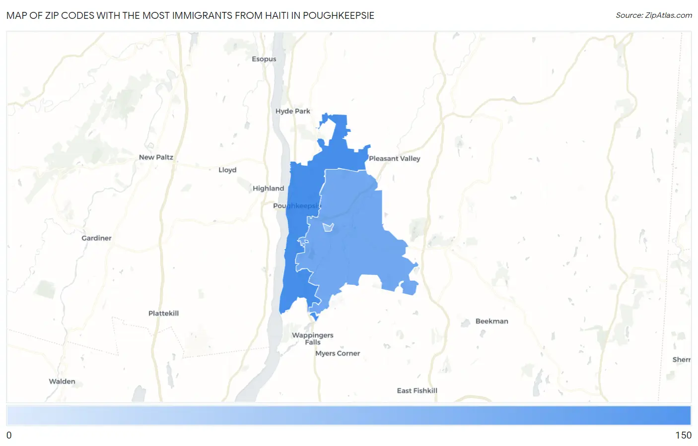 Zip Codes with the Most Immigrants from Haiti in Poughkeepsie Map
