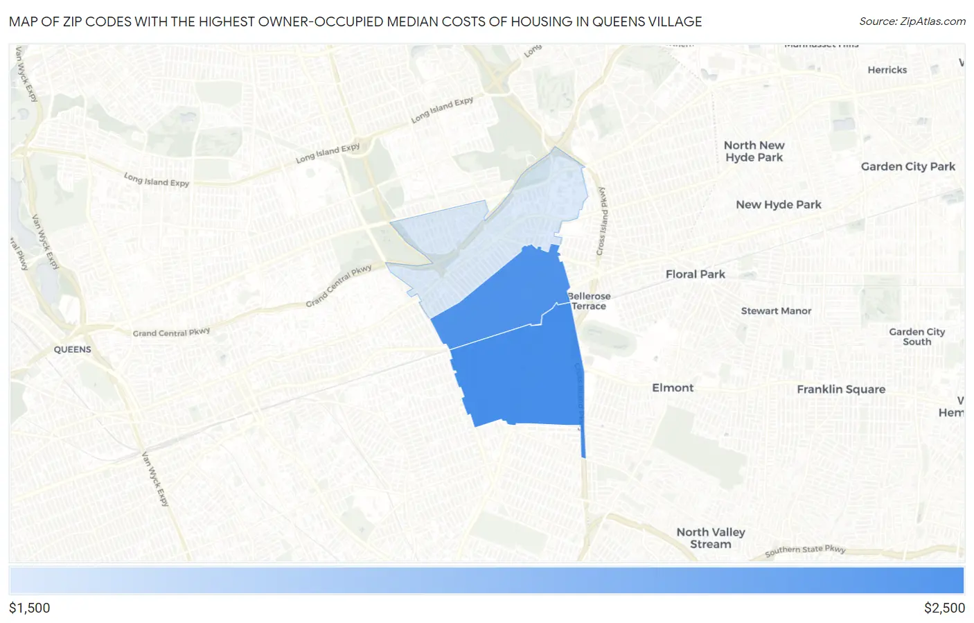 Zip Codes with the Highest Owner-Occupied Median Costs of Housing in Queens Village Map