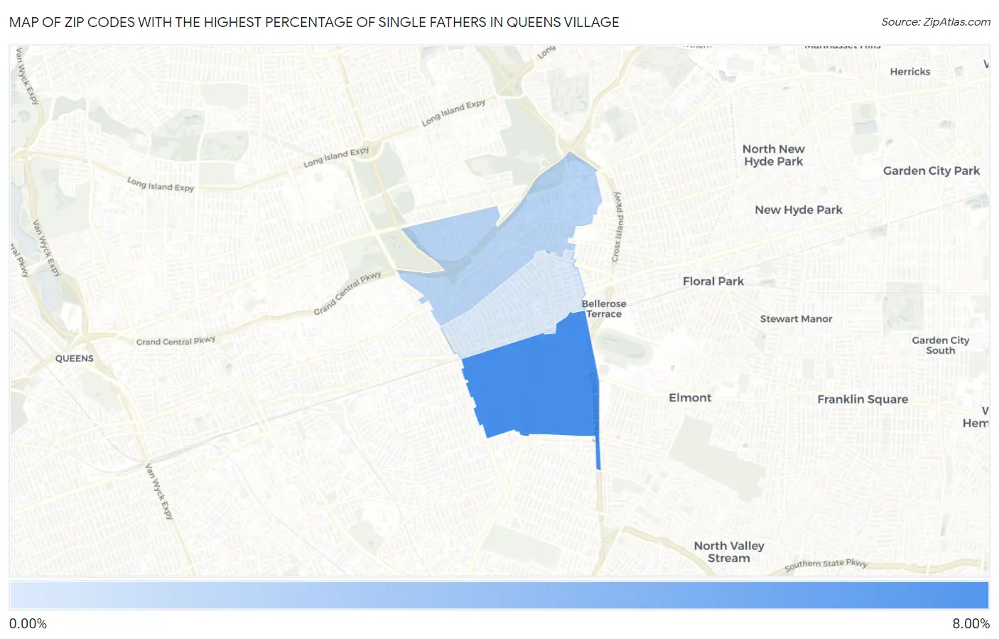 Zip Codes with the Highest Percentage of Single Fathers in Queens Village Map
