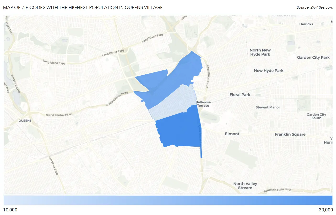 Zip Codes with the Highest Population in Queens Village Map