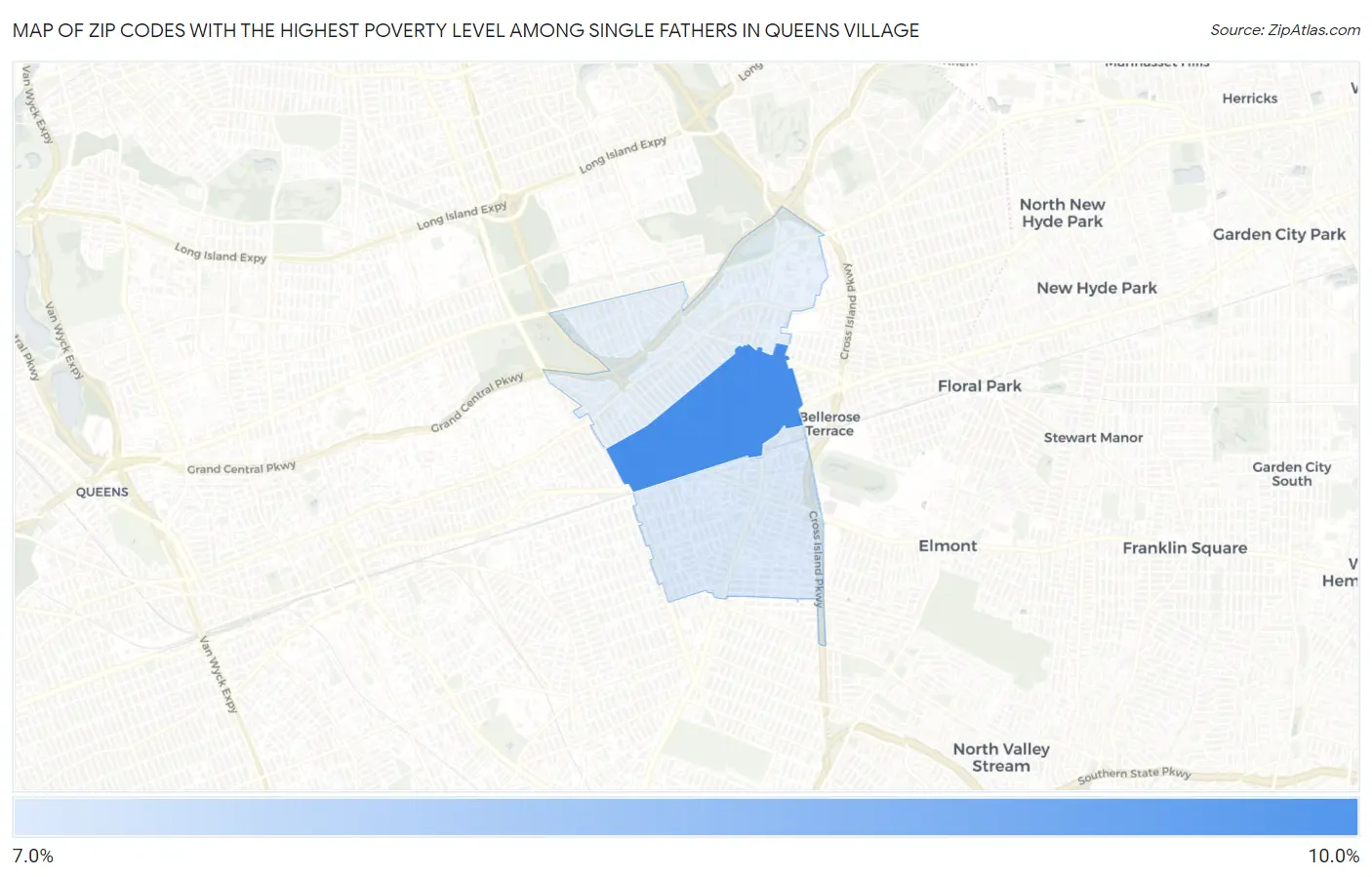 Zip Codes with the Highest Poverty Level Among Single Fathers in Queens Village Map