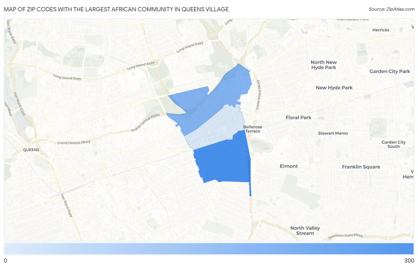 Zip Codes with the Largest African Community in Queens Village Map