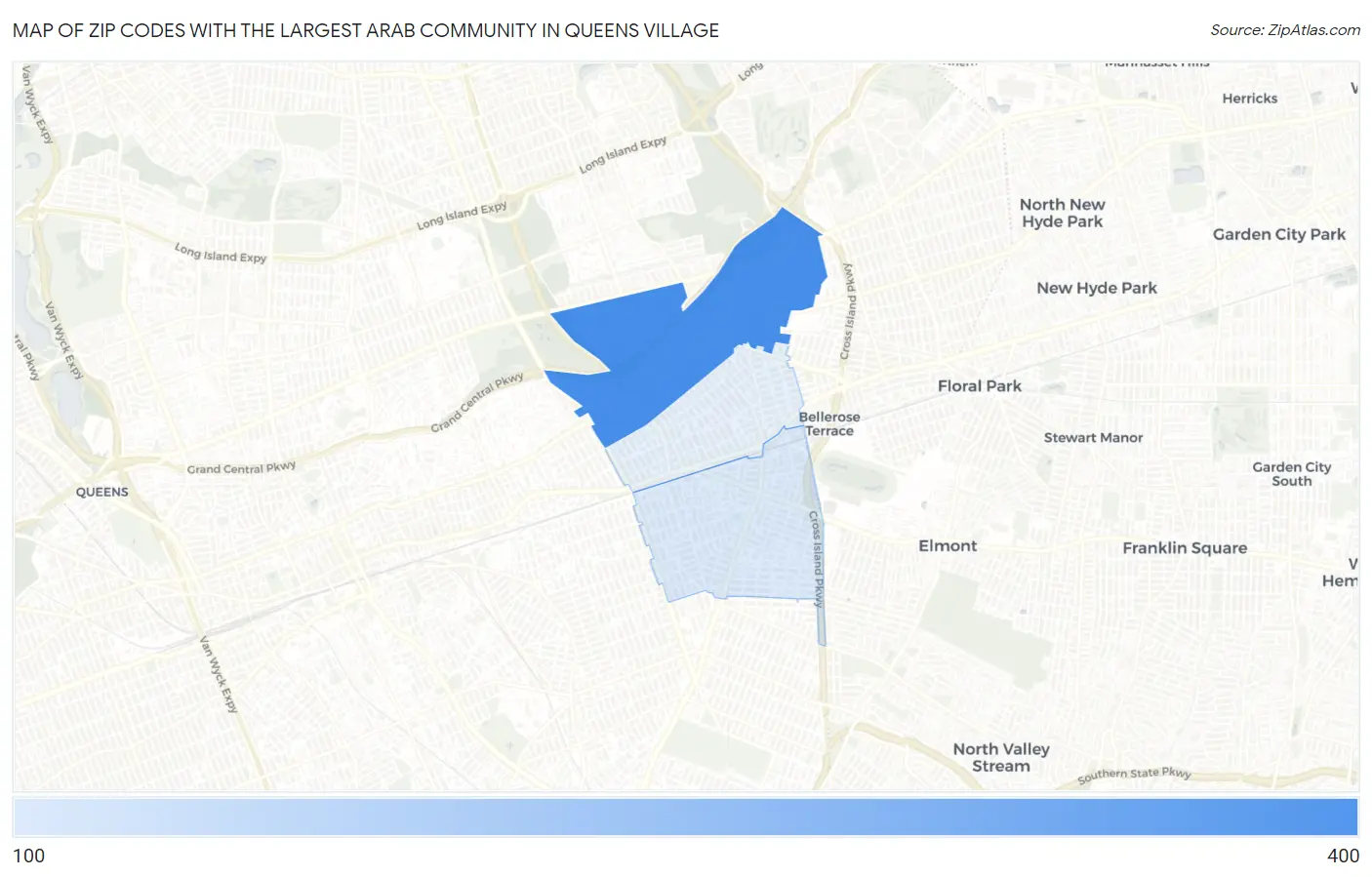 Zip Codes with the Largest Arab Community in Queens Village Map