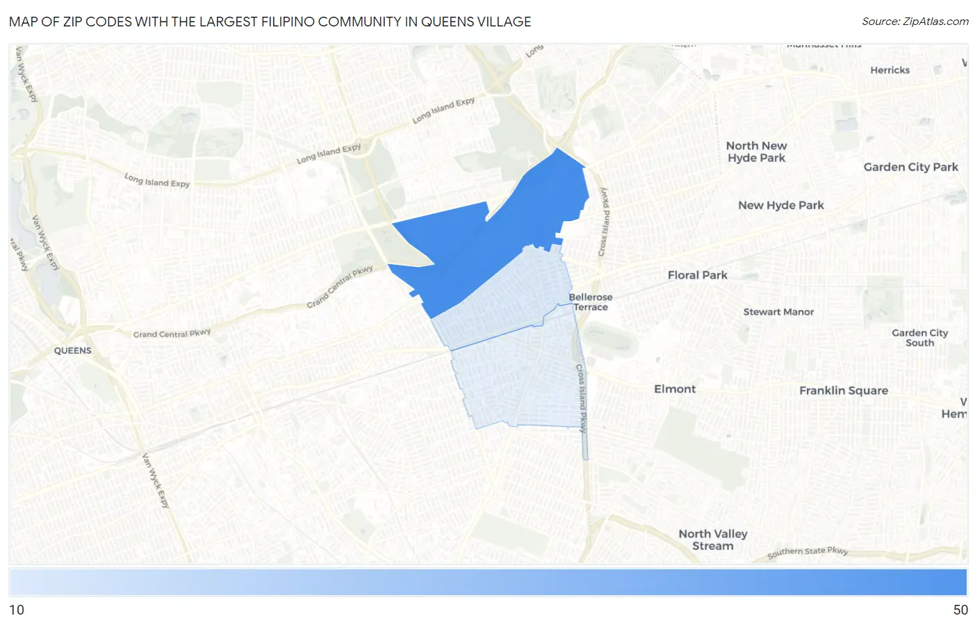 Zip Codes with the Largest Filipino Community in Queens Village Map