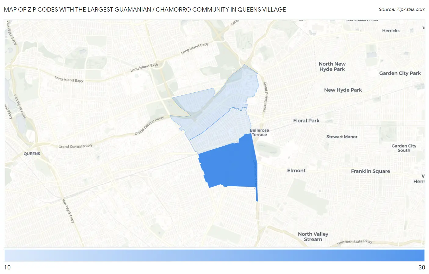 Zip Codes with the Largest Guamanian / Chamorro Community in Queens Village Map