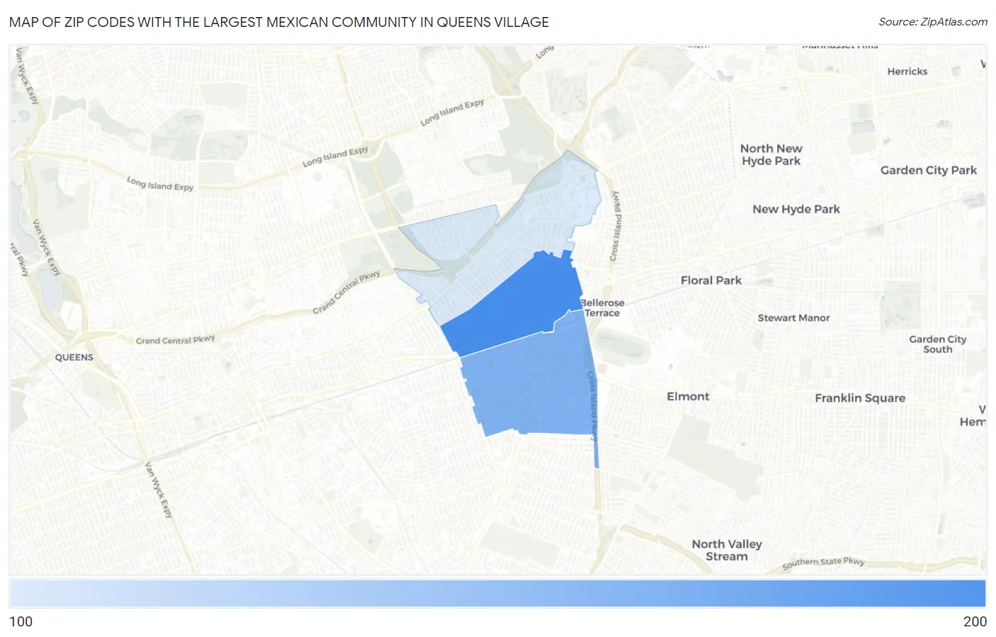 Zip Codes with the Largest Mexican Community in Queens Village Map