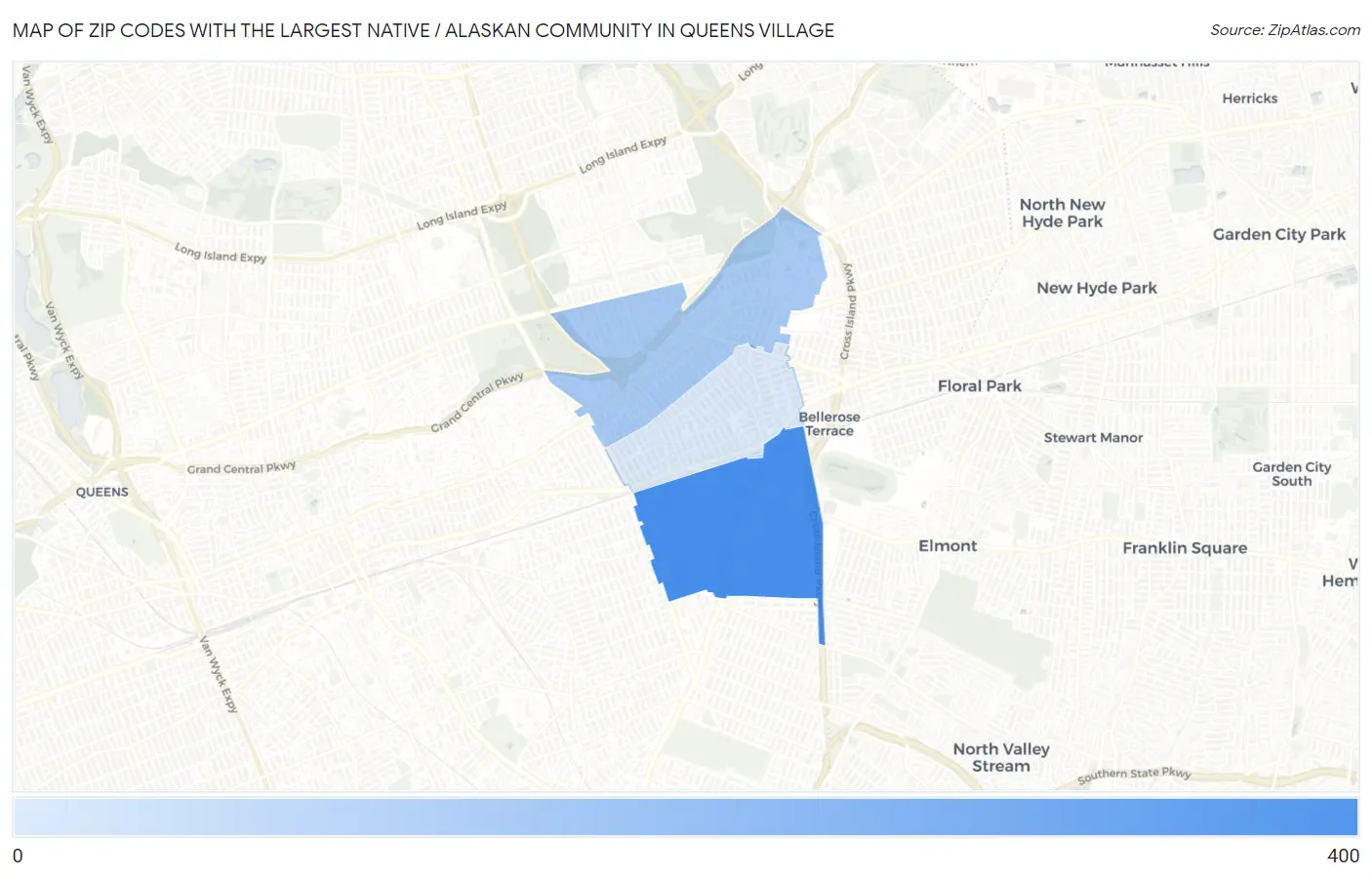 Zip Codes with the Largest Native / Alaskan Community in Queens Village Map