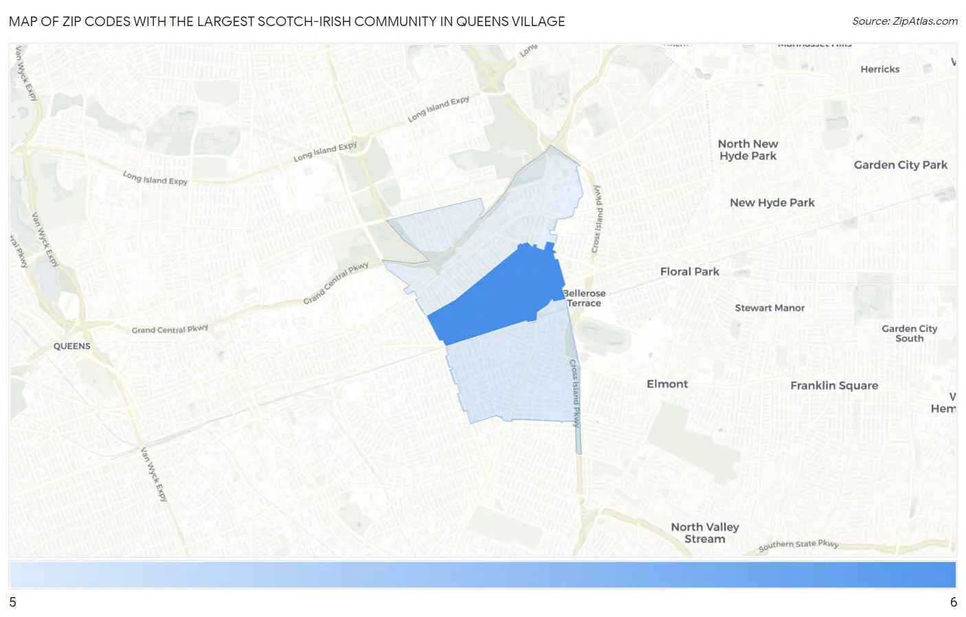 Zip Codes with the Largest Scotch-Irish Community in Queens Village Map