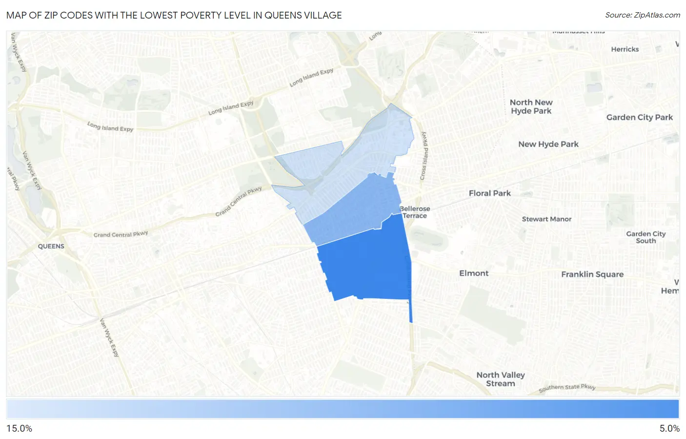 Zip Codes with the Lowest Poverty Level in Queens Village Map