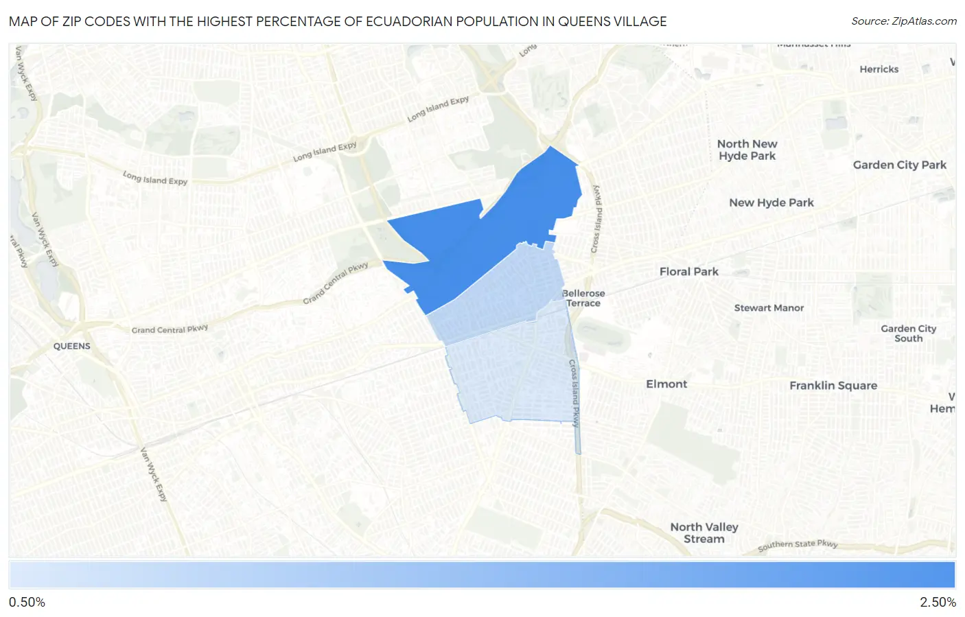 Zip Codes with the Highest Percentage of Ecuadorian Population in Queens Village Map