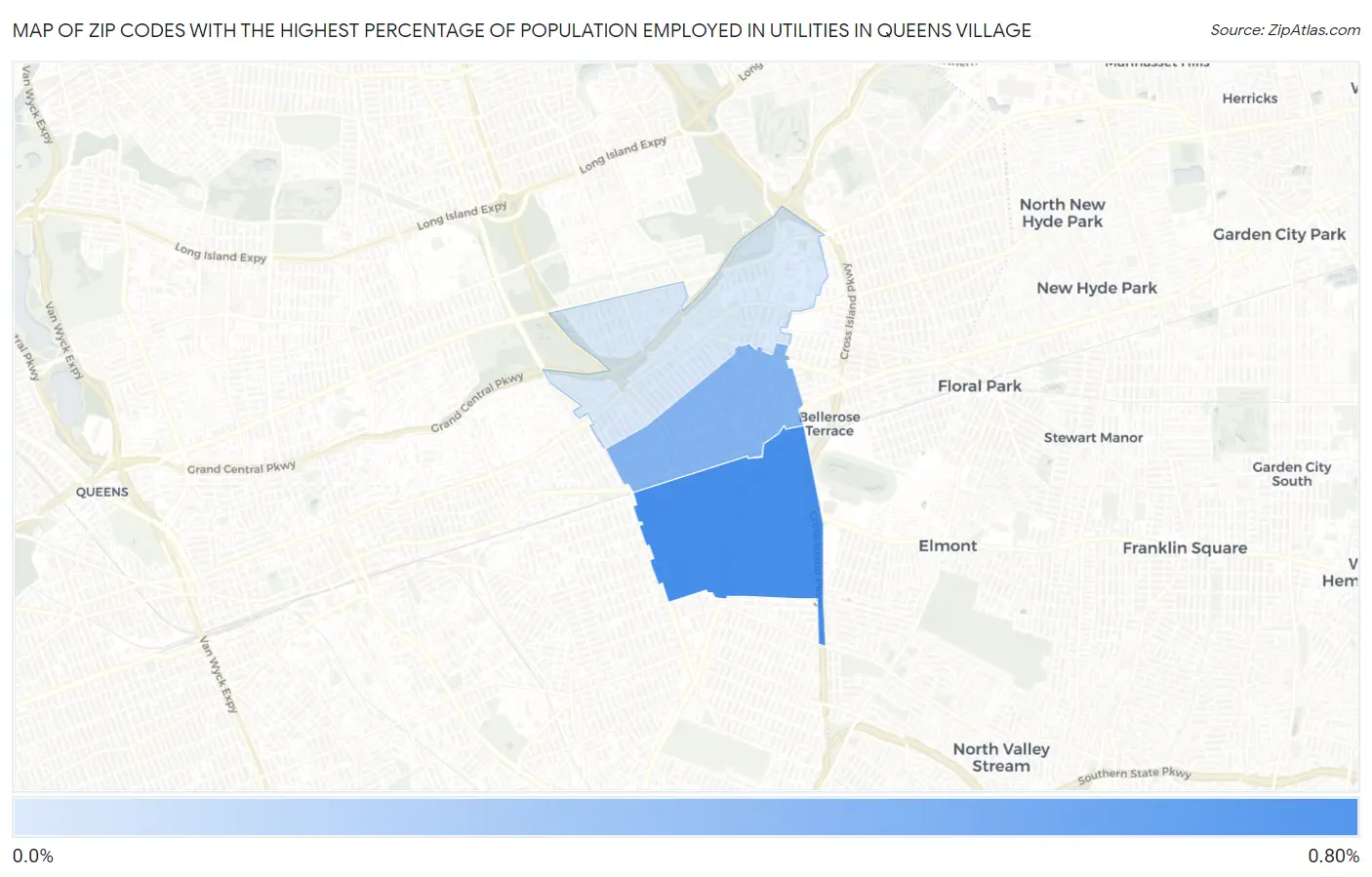 Zip Codes with the Highest Percentage of Population Employed in Utilities in Queens Village Map