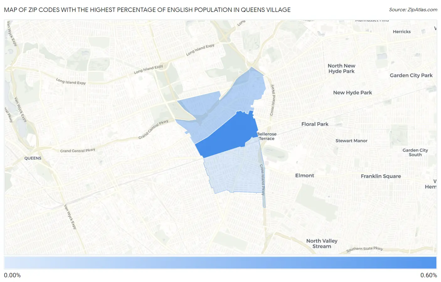 Zip Codes with the Highest Percentage of English Population in Queens Village Map