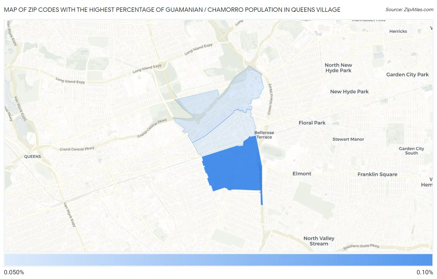 Zip Codes with the Highest Percentage of Guamanian / Chamorro Population in Queens Village Map